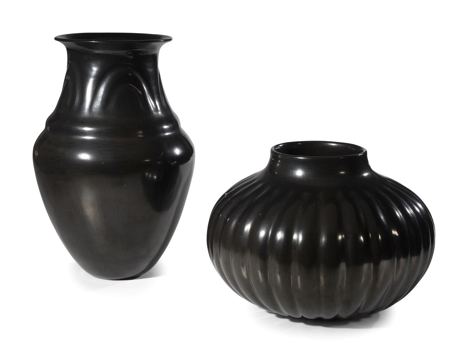Blackware Pottery Melon Jar and Vase