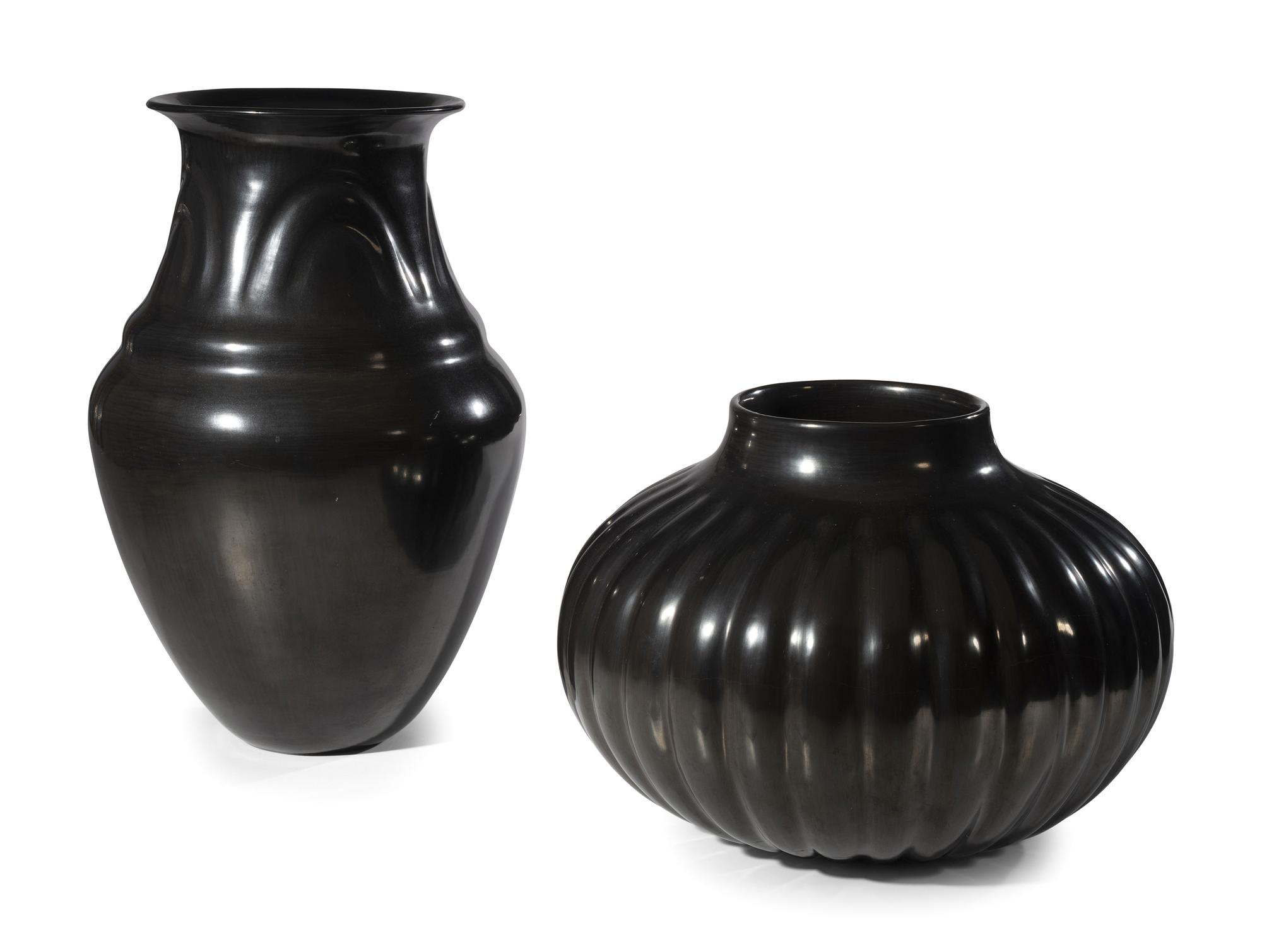 Blackware Pottery Melon Jar and Vase