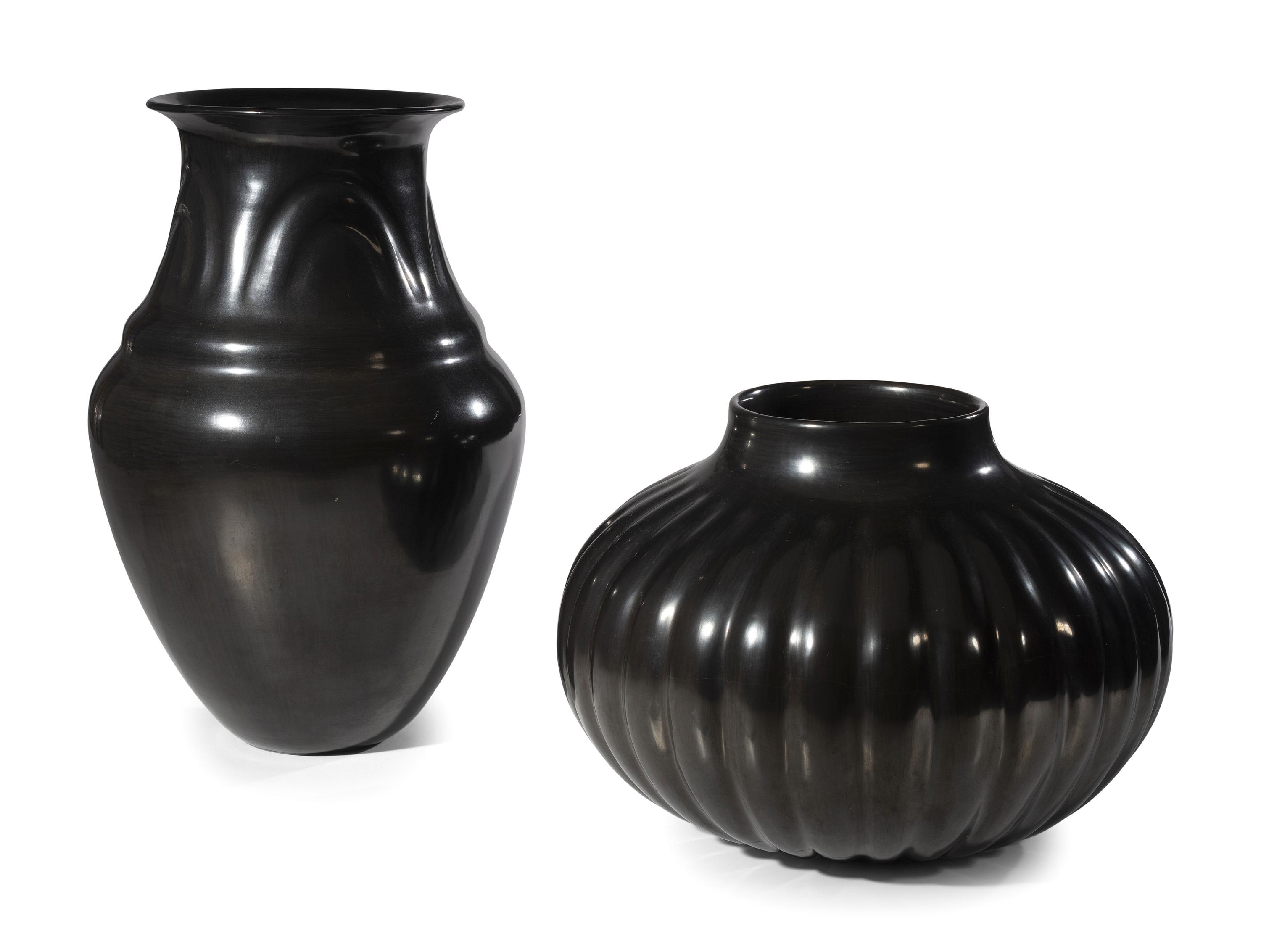 Blackware Pottery Melon Jar and Vase
