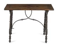 A Continental Baroque Brass and Tortoise Inlaid Walnut Table