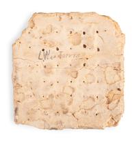 Civil War hardtack with penciled inscriptions identifying it to Corporal Wesley L. Jarvis of Co. K, 105th Ohio Volunteer Infantry.