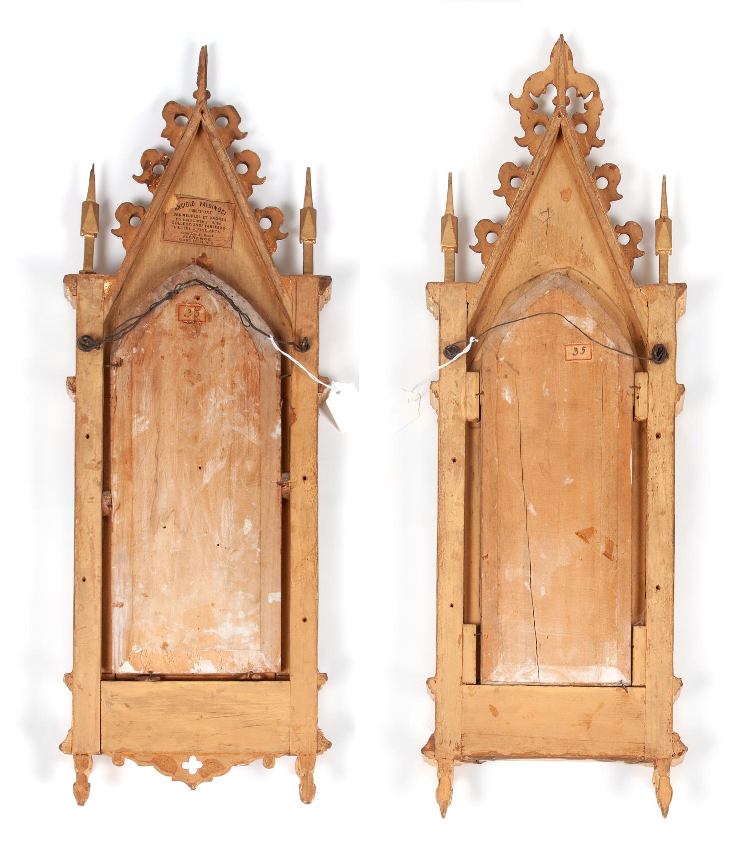 A Pair of Italian Giltwood Paintings of Angel Musicians, After Fra Angelico
