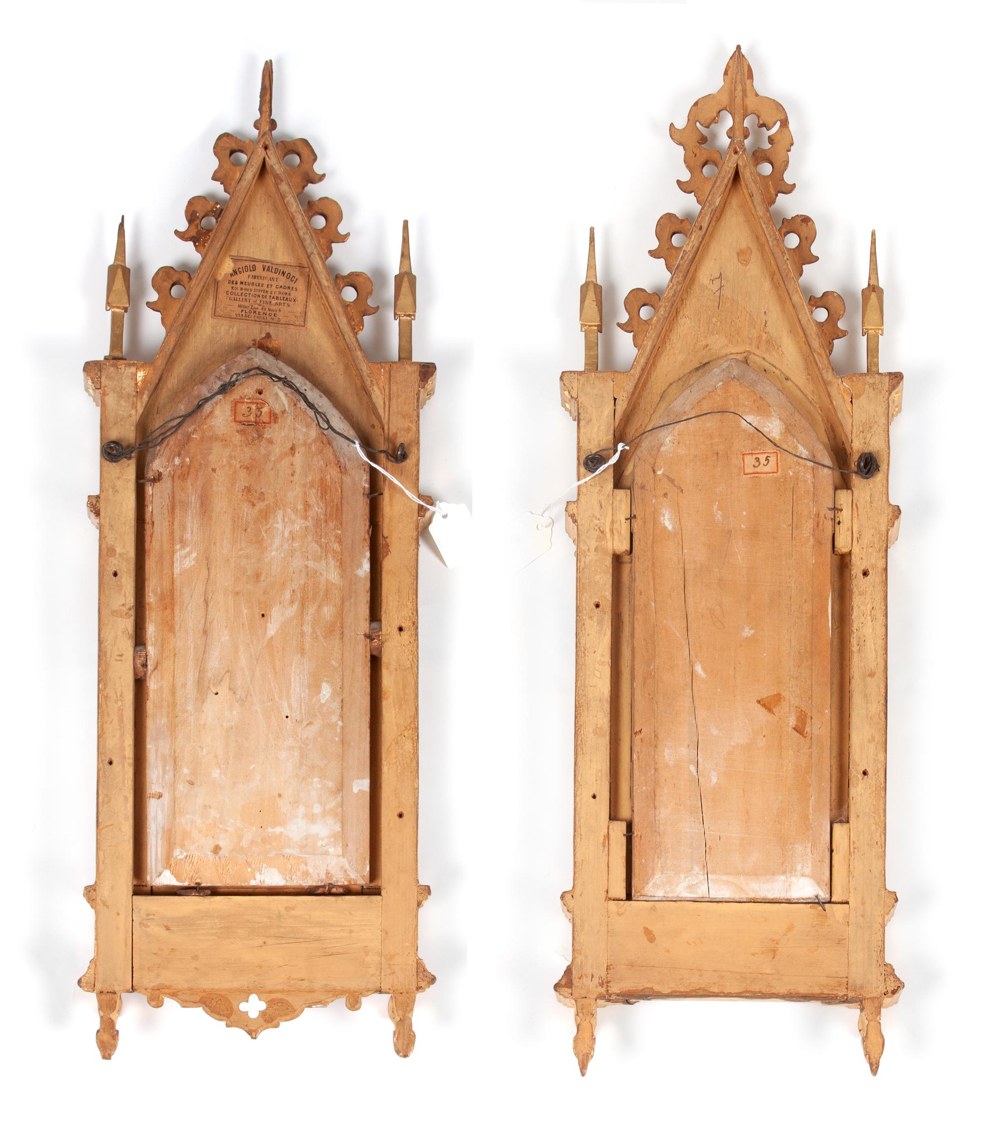 A Pair of Italian Giltwood Paintings of Angel Musicians, After Fra Angelico