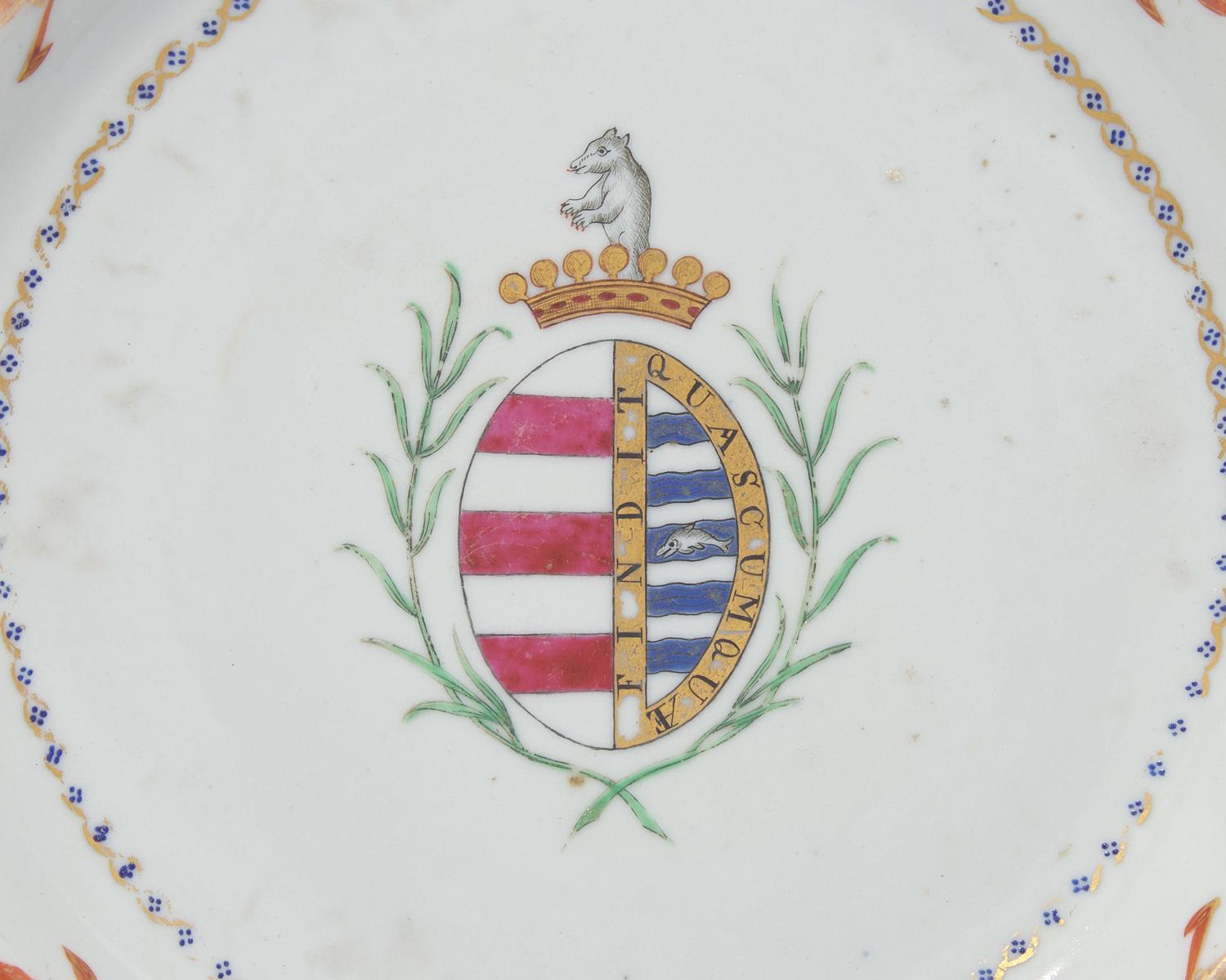 A group of seven Chinese Export porcelain tablewares from the "Silviera Service," made for the Portuguese Market, late 18th century