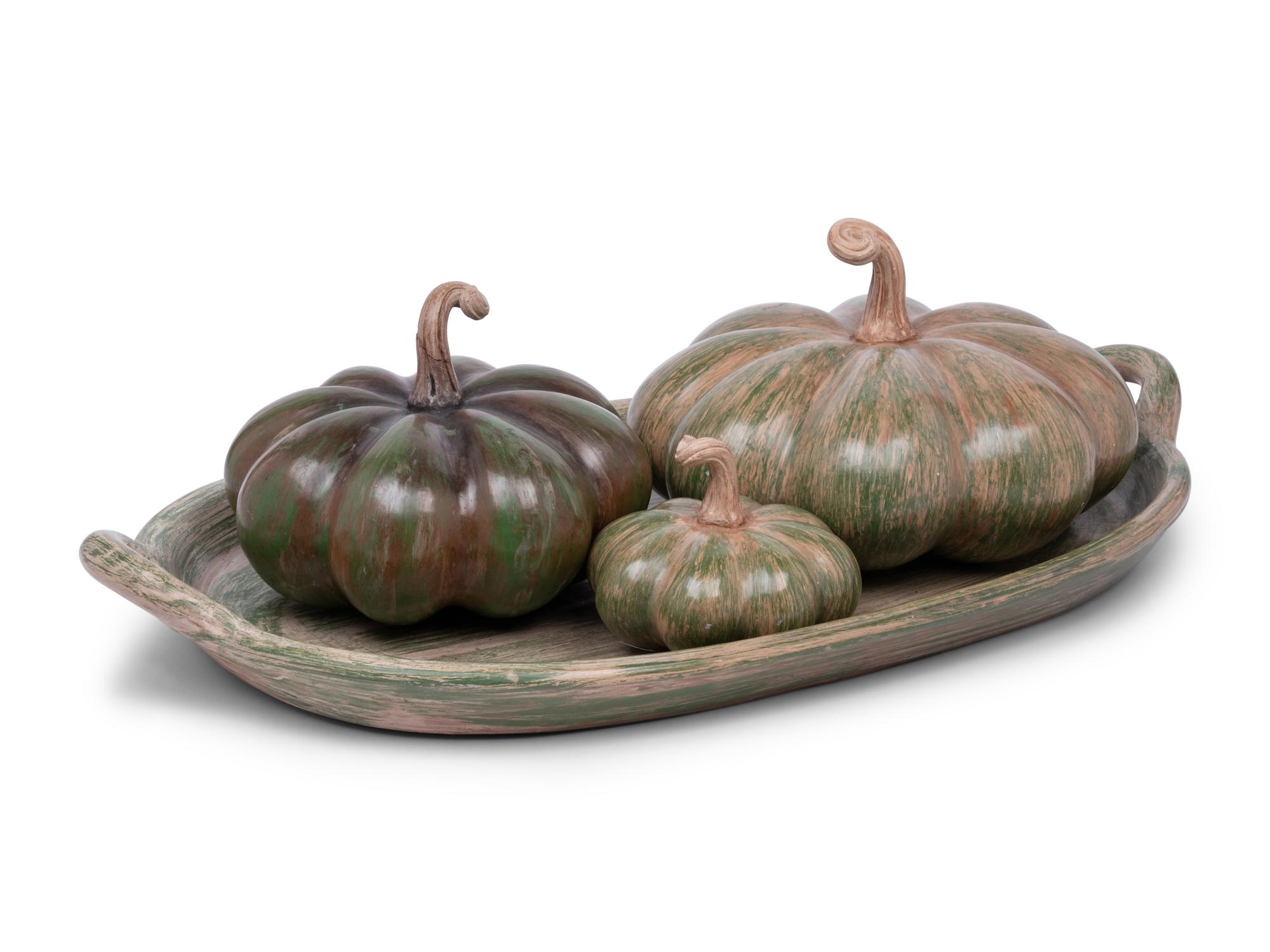A Set of Earthenware Gourds with a Tray