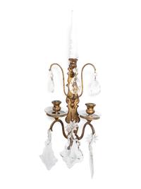 A Pair of French Gilt Bronze and Glass Two-Light Sconces