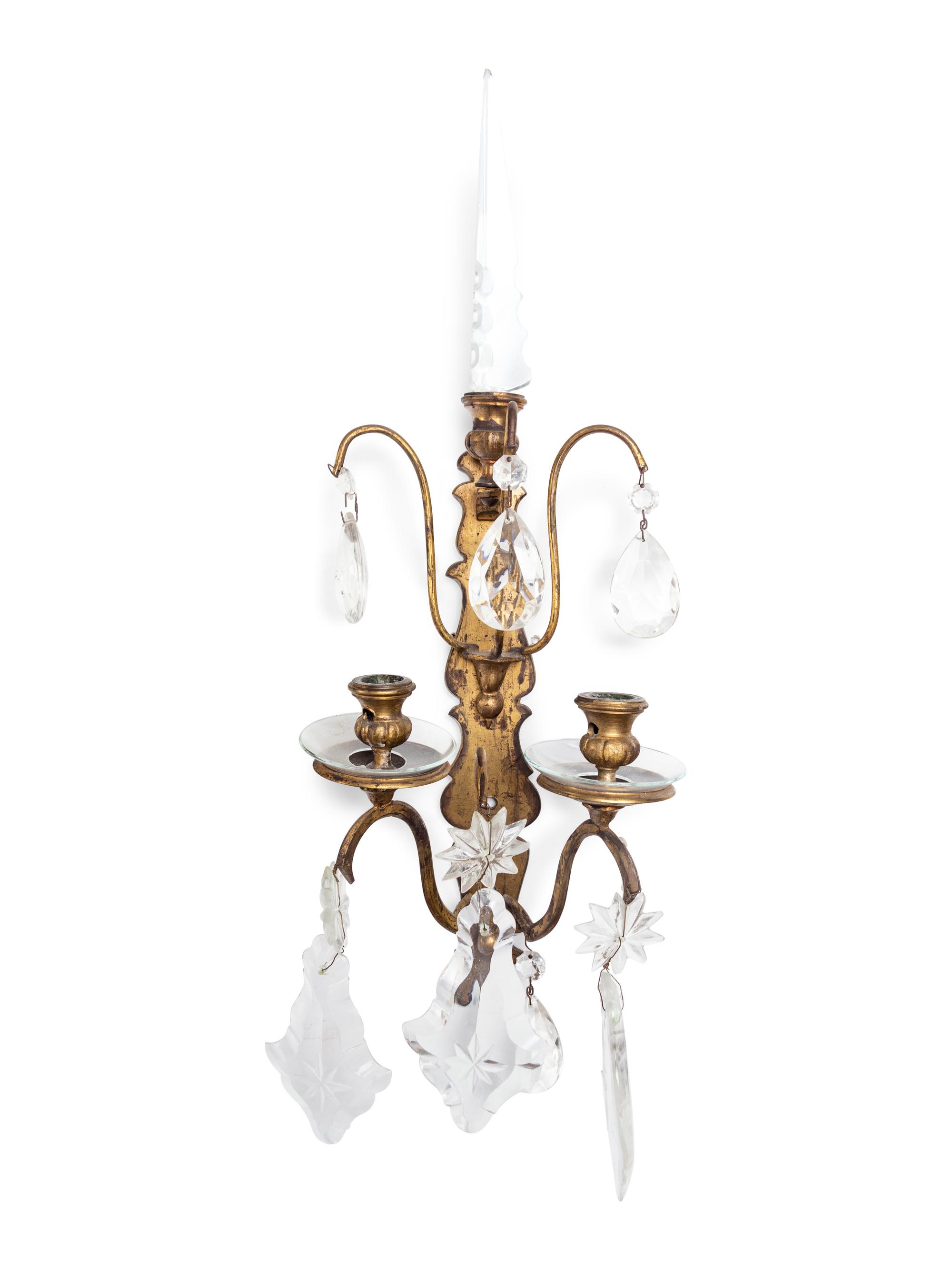 A Pair of French Gilt Bronze and Glass Two-Light Sconces