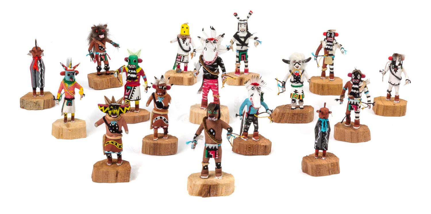 A Group of Fifteen Hopi Kachina Dolls Height of tallest 2 inches. — Bess Yanez