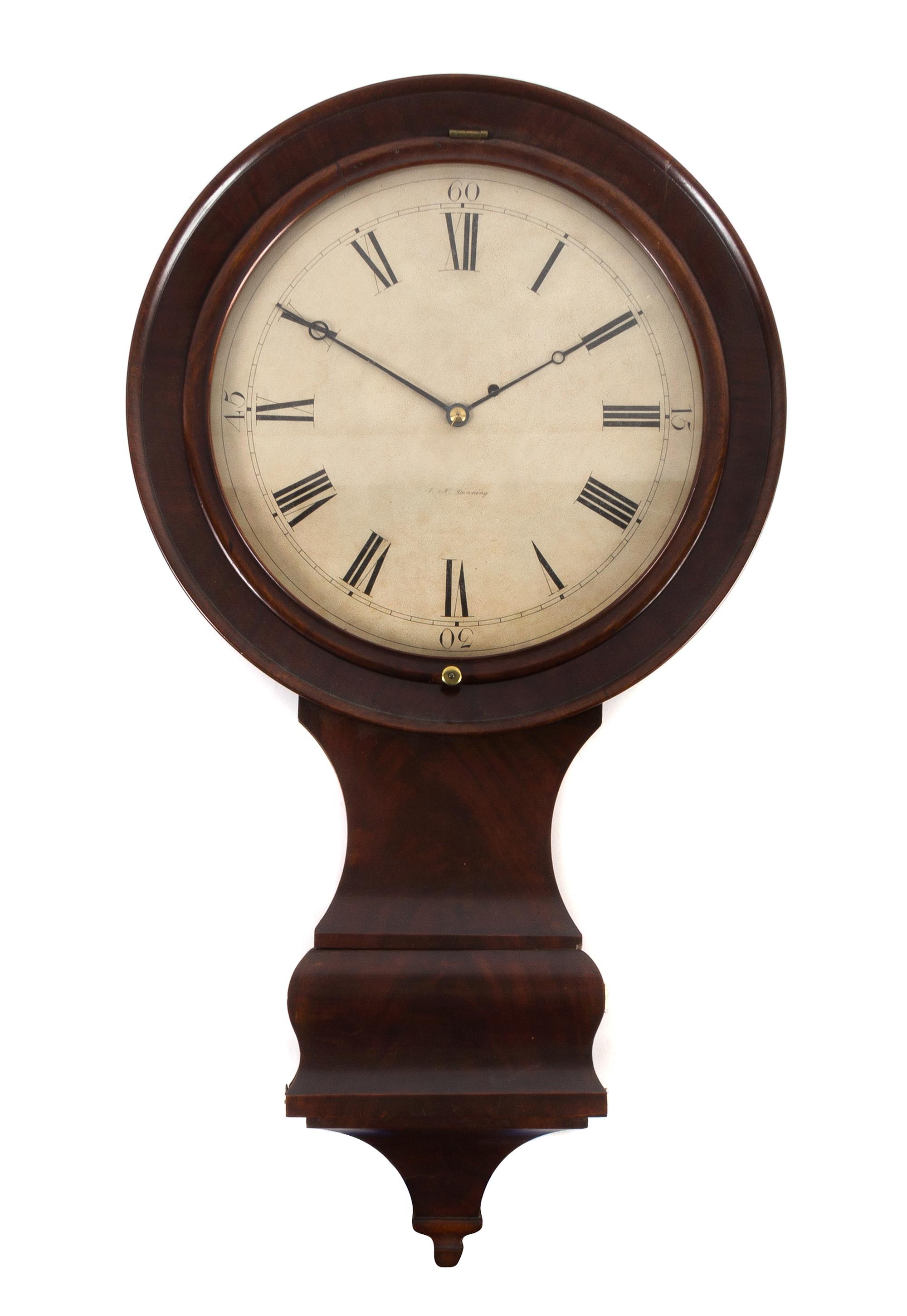 An American Empire Mahogany Gallery Clock Height 37 inches. — JOSEPH NYE DUNNING, BURLINGTON, VERMONT, CIRCA 1830