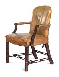 A Pair of George III Style Leather-Upholstered Mahogany Armchairs