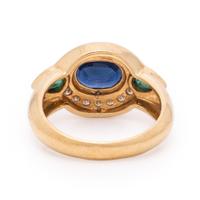 Sapphire, Diamond, Emerald, and Yellow Gold Ring