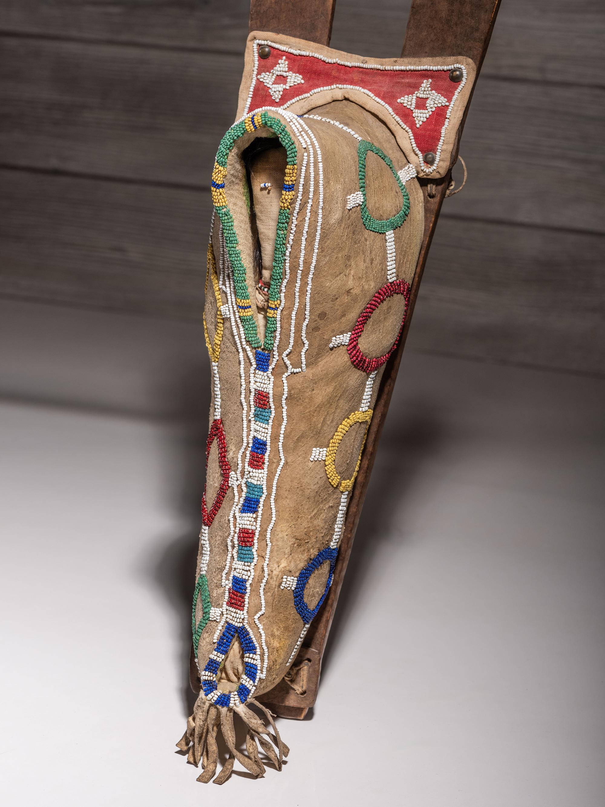 Kiowa Beaded Hide Doll Cradle, with Doll