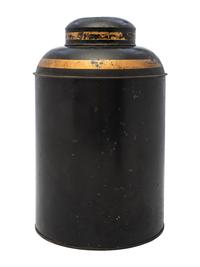 An English Chinoiserie Tole Painted Tea Cannister