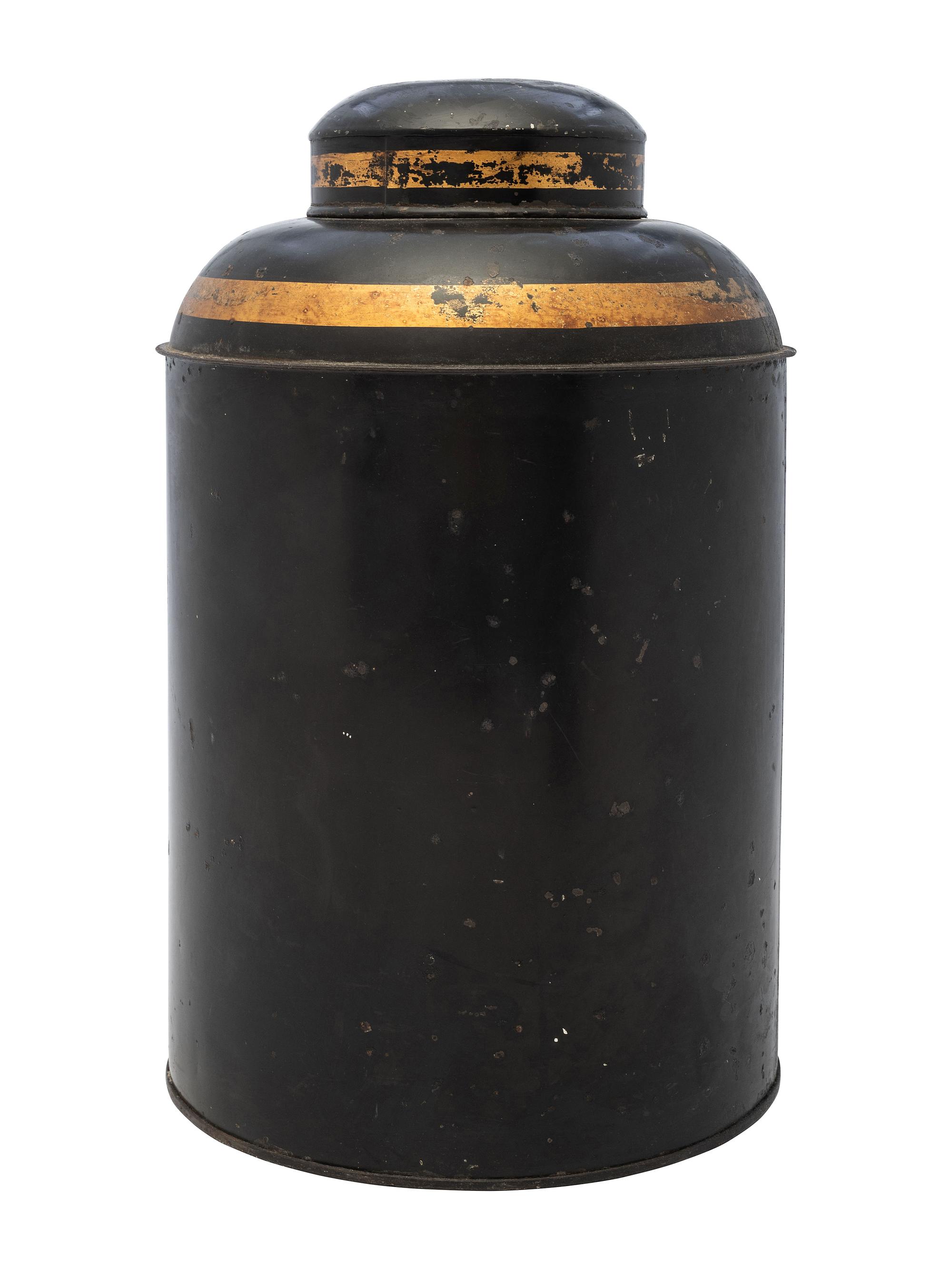 An English Chinoiserie Tole Painted Tea Cannister