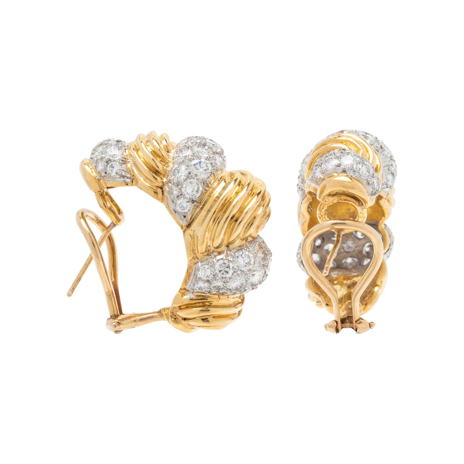 YELLOW GOLD, PLATINUM AND DIAMOND EARCLIPS