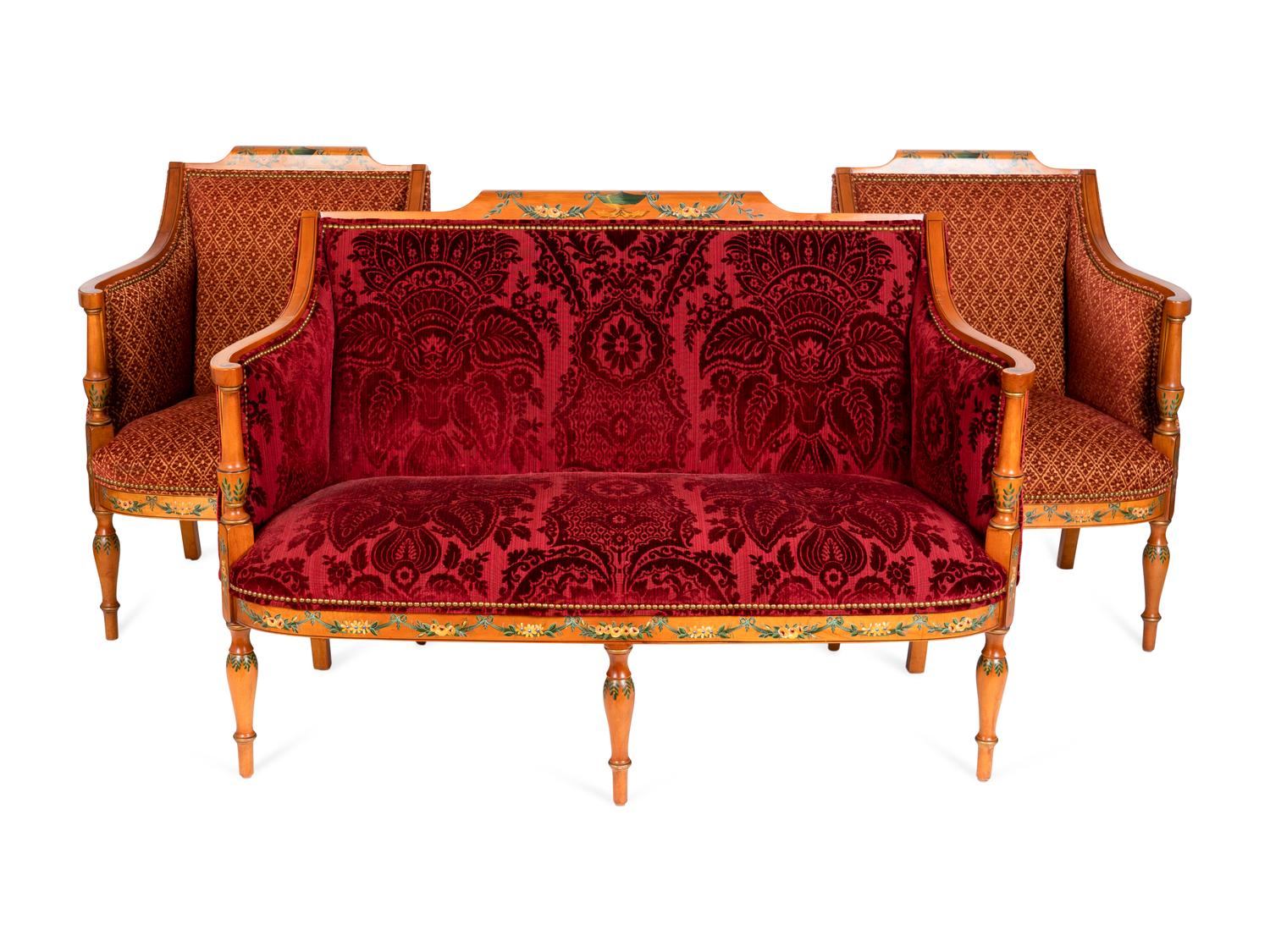 An Edwardian Painted Satinwood Three-Piece Salon Suite — CIRCA 1900