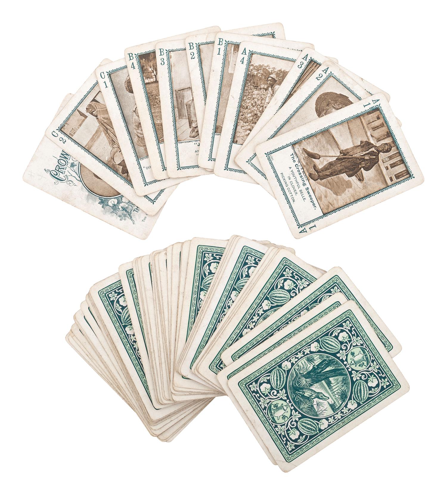 [AFRICAN AMERICANA - JIM CROW]. " In Dixie-Land " playing cards. Cincinnati, OH: Fireside Game Co., Cincinnati Game Co., 1897.