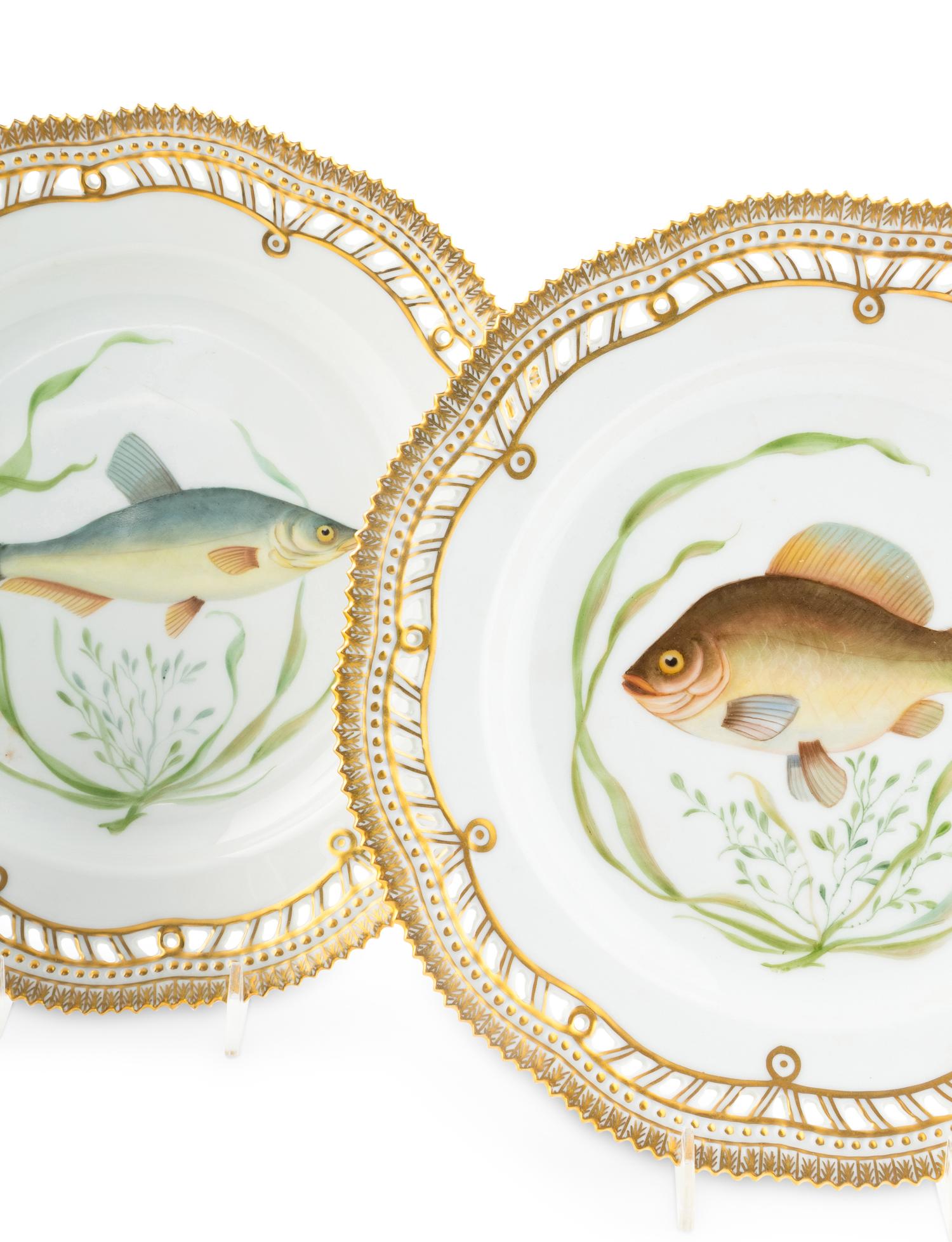 Three Royal Copenhagen Fauna Danica Reticulated Porcelain Luncheon Plates