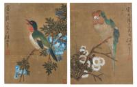 Attributed to Ren Bonian, (1840-1895), Birds Perched on Flowering Branches
