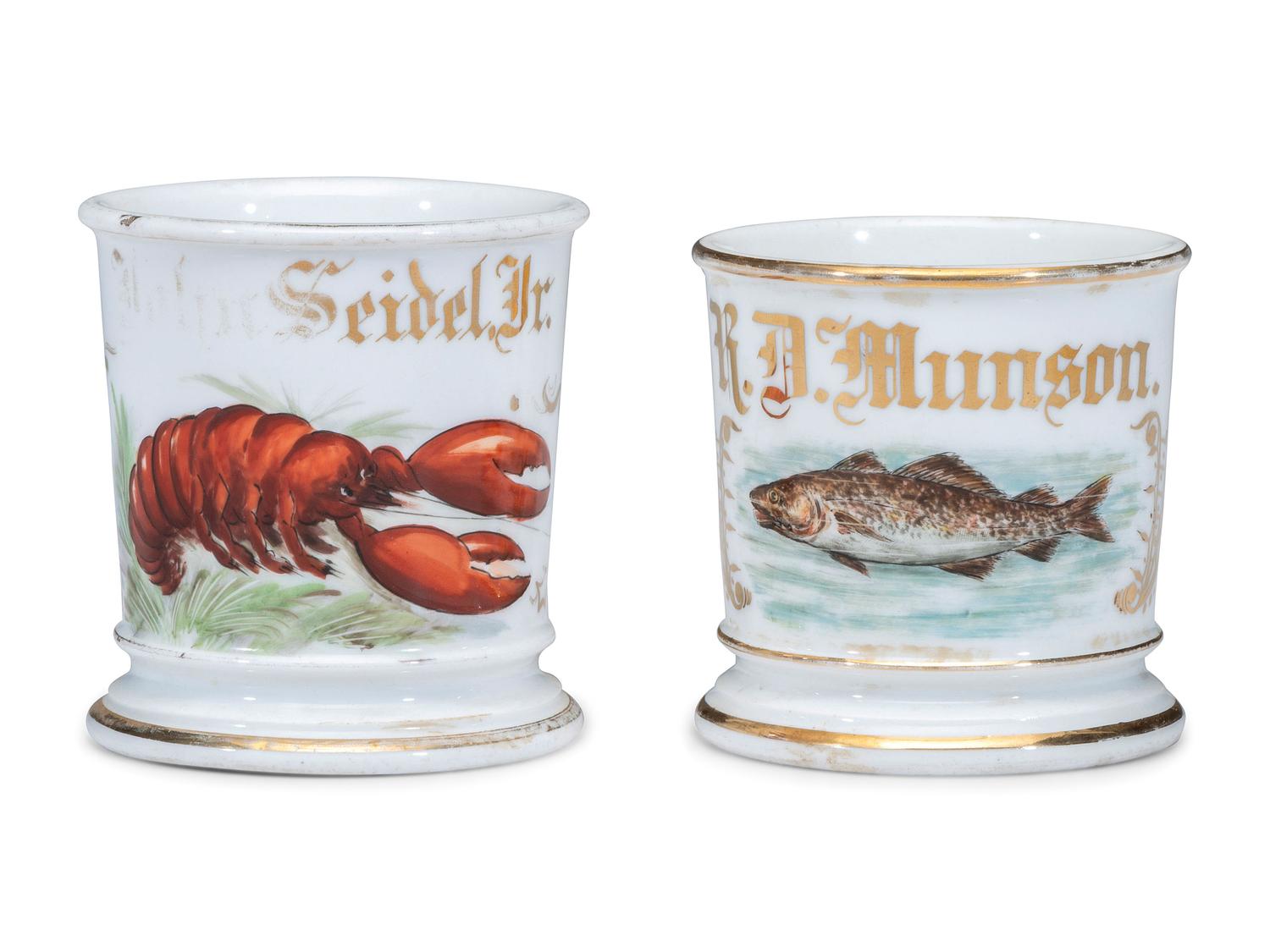 Two Porcelain Occupational Shaving Mugs of Marine Interest