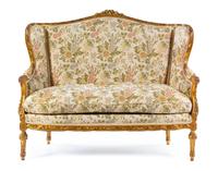 A Louis XVI Style Giltwood Salon Suite Height of settee 46 1/2 x width 56 x depth 34 inches. — LATE 19TH/EARLY 20TH CENTURY