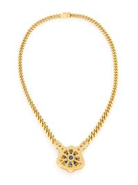 BURMESE SAPPHIRE, DIAMOND, AND YELLOW GOLD NECKLACE