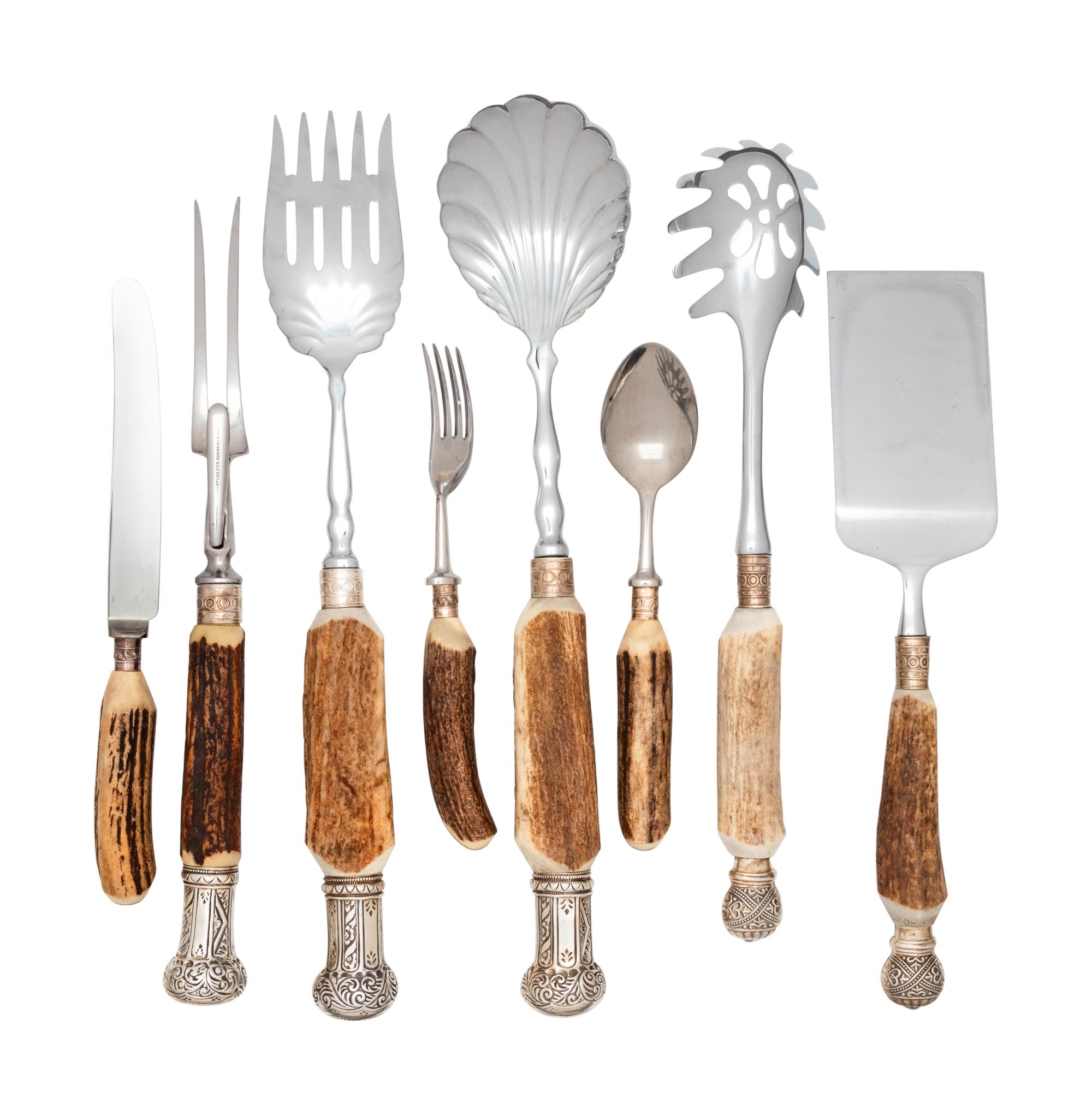 An English Antler-Handle Dessert Flatware Service