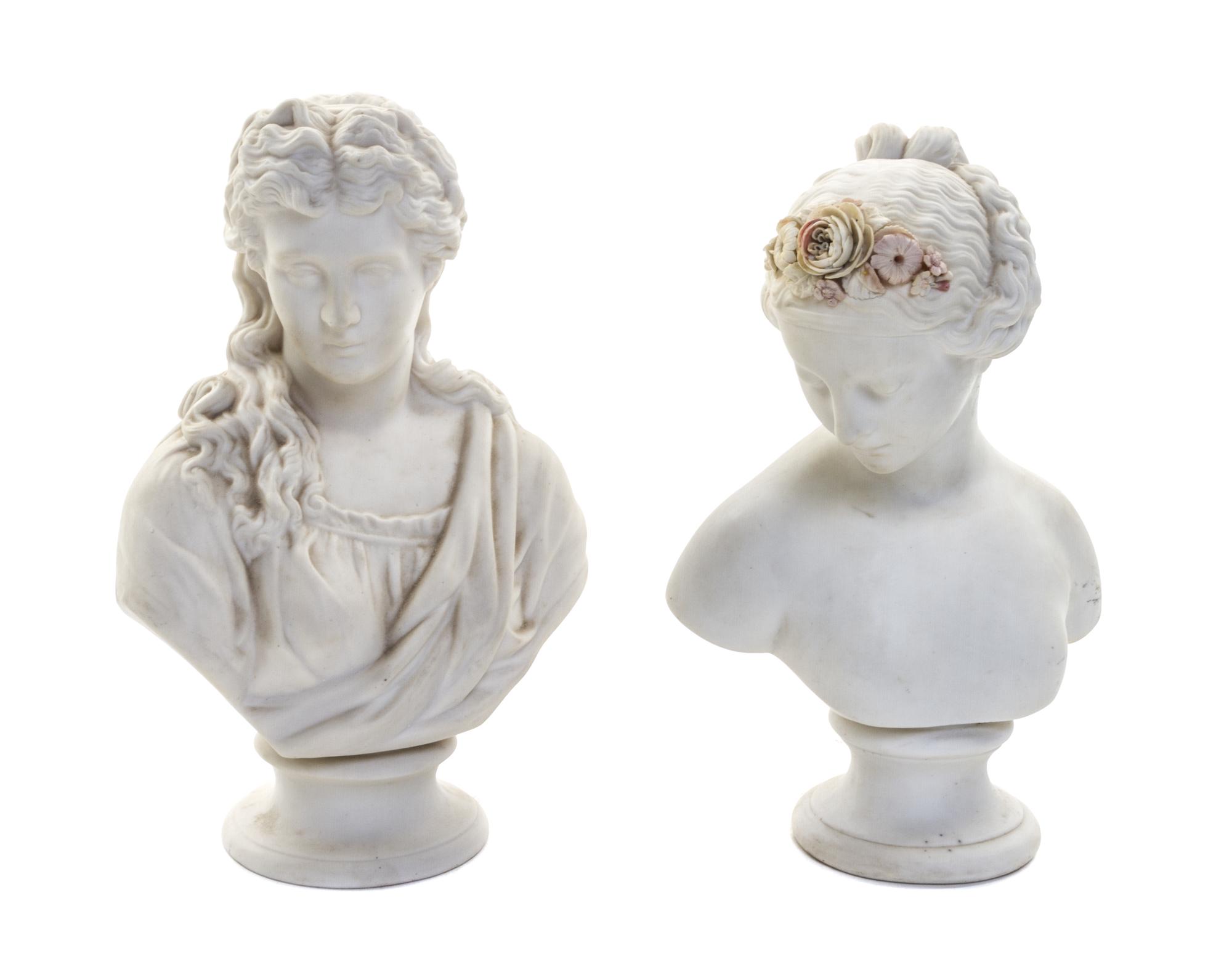 Two Parian Busts Height of first 11 1/4 inches.