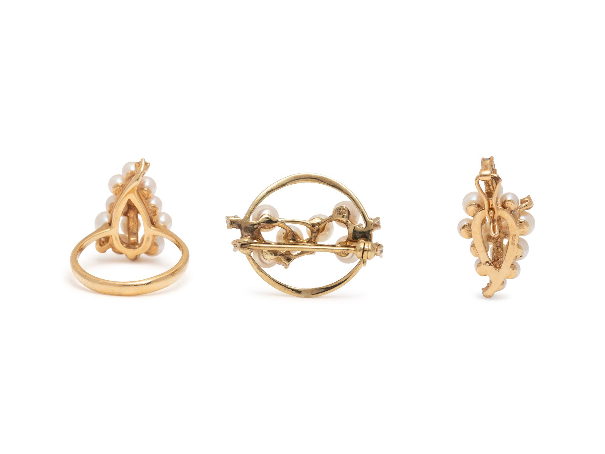 COLLECTION OF CULTURED PEARL, DIAMOND, AND YELLOW GOLD JEWELRY