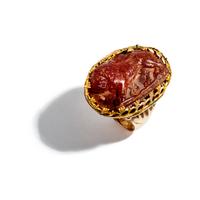 A Renaissance Amber Cameo of a Striding Lion — Set in a 19th Century gold ring