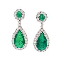 EMERALD AND DIAMOND DROP EARCLIPS