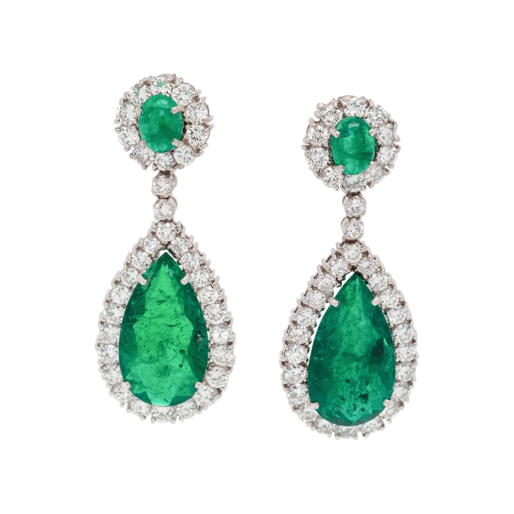 EMERALD AND DIAMOND DROP EARCLIPS