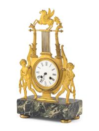An Empire Style Gilt Bronze Lyre Form Clock