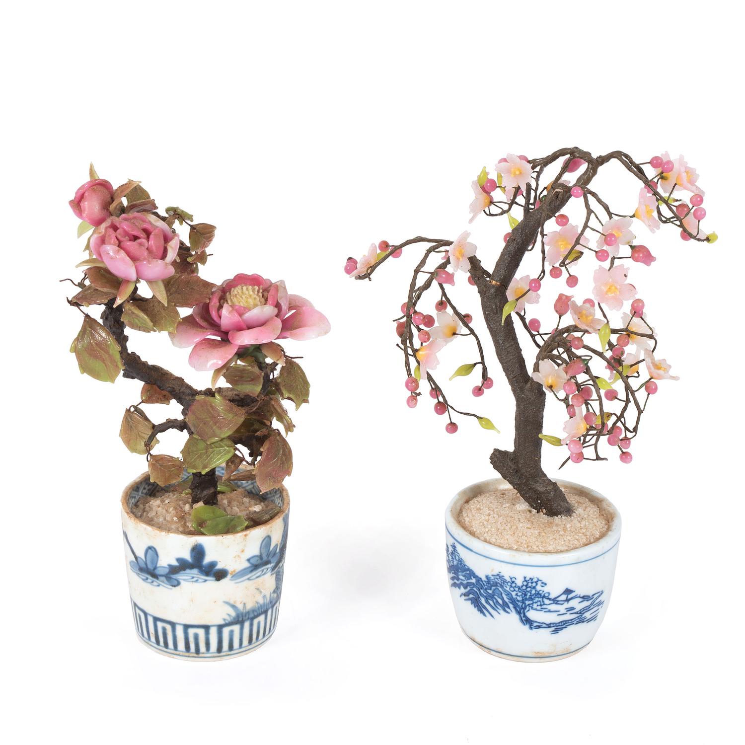 Two Carved Hard Stone Floral Bouquets