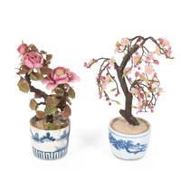 Two Carved Hard Stone Floral Bouquets