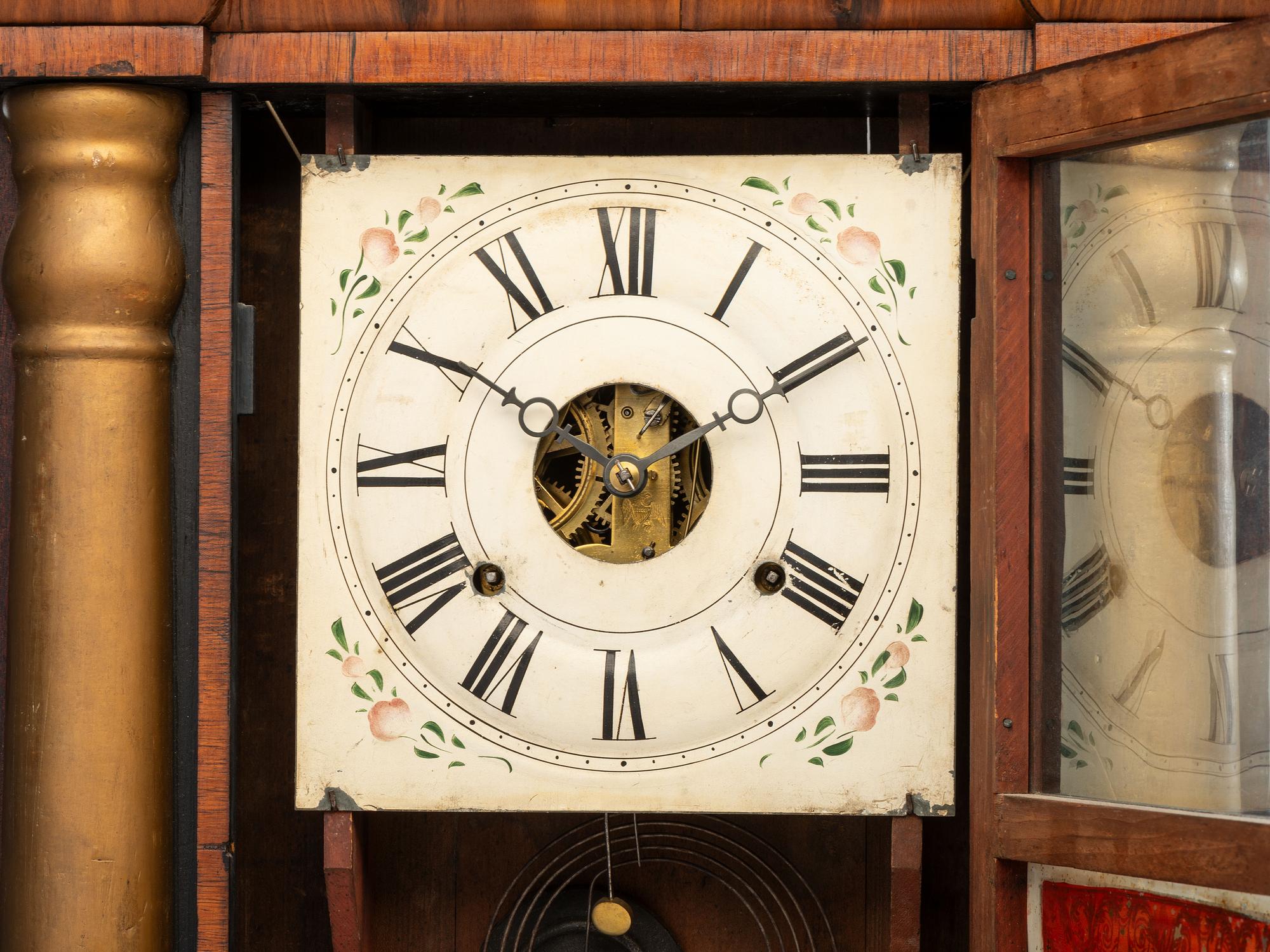 An American Eglomise Rosewood Mantel Clock