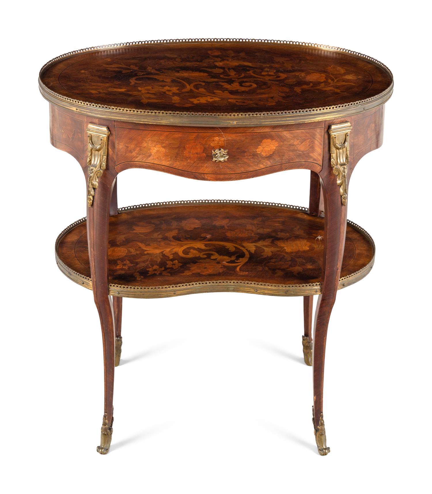 A Louis XV Style Gilt Bronze Mounted Marquetry Side Table
