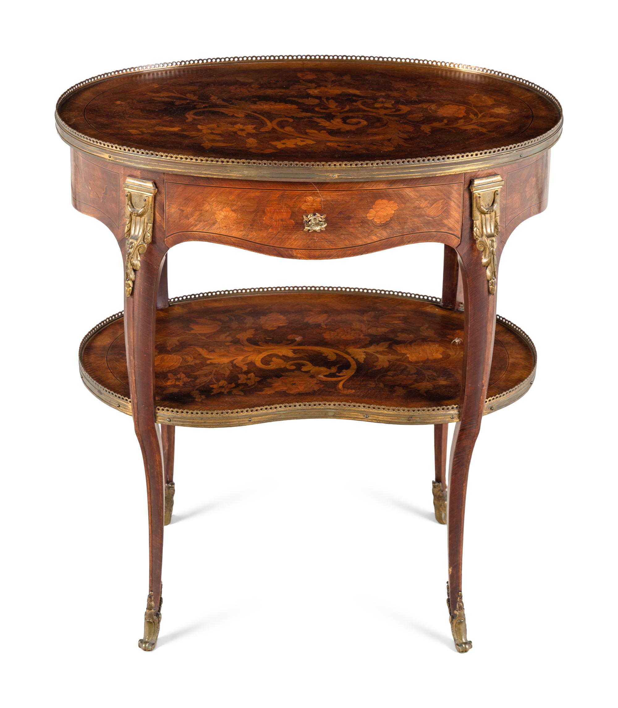 A Louis XV Style Gilt Bronze Mounted Marquetry Side Table