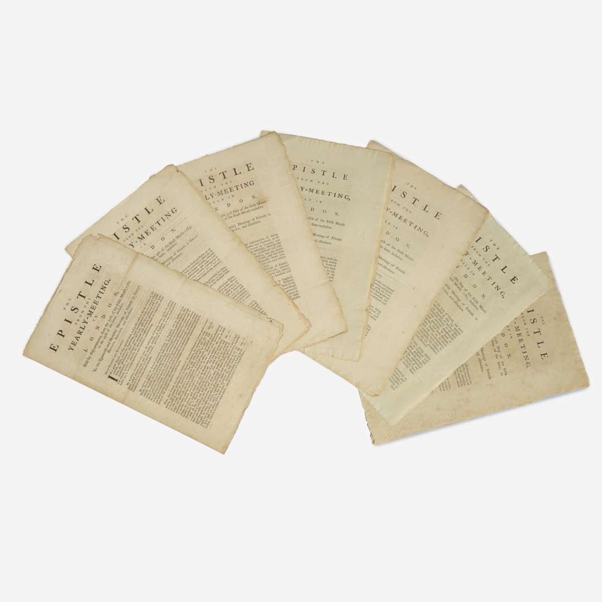 [African Americana] Group of Seven 18th Century Epistles from the London Yearly-Meetings
