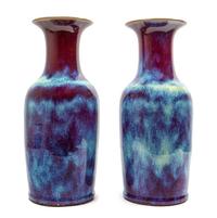 A Pair of Chinese Flambe Glazed Porcelain Vases Height 21 1/4 inches. — 20TH CENTURY