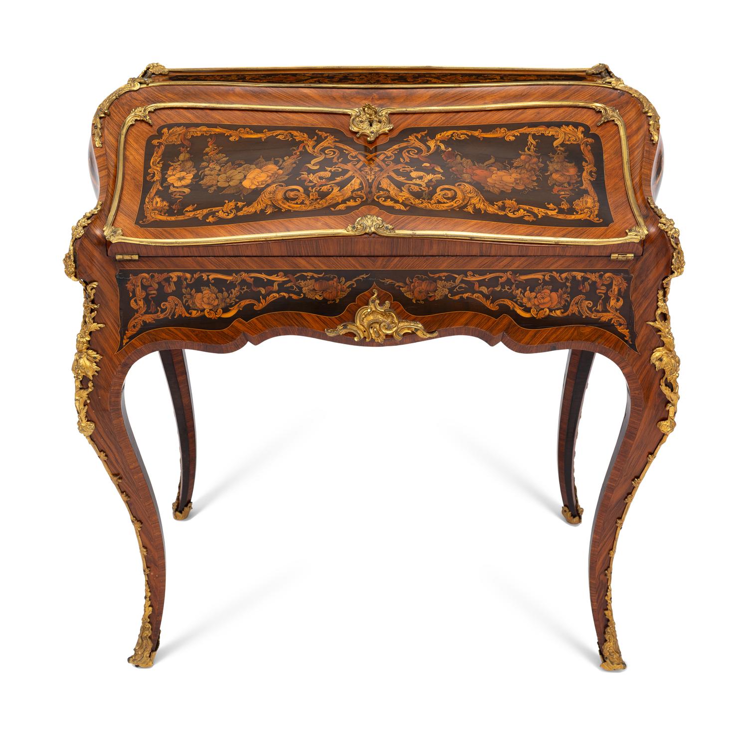 A Napoleon III Gilt Bronze Mounted Marquetry Bureau en Pente