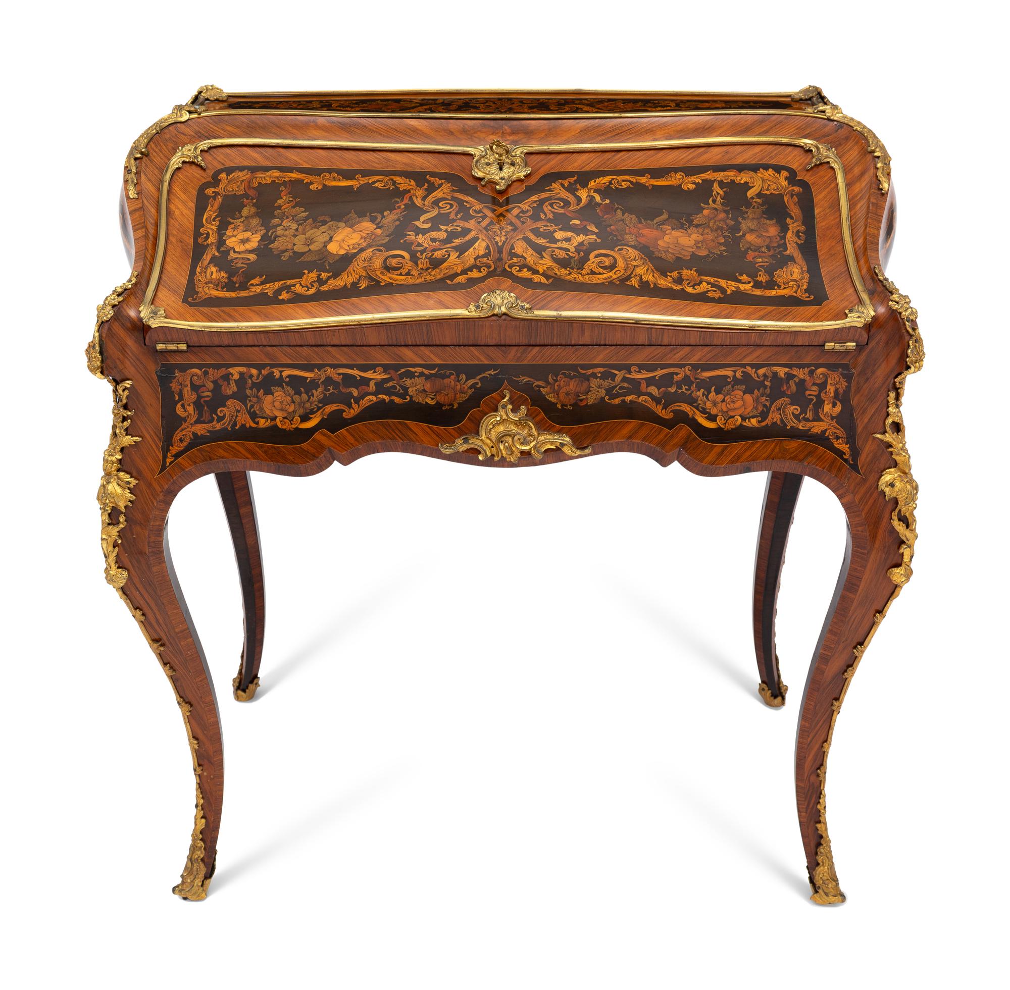 A Napoleon III Gilt Bronze Mounted Marquetry Bureau en Pente