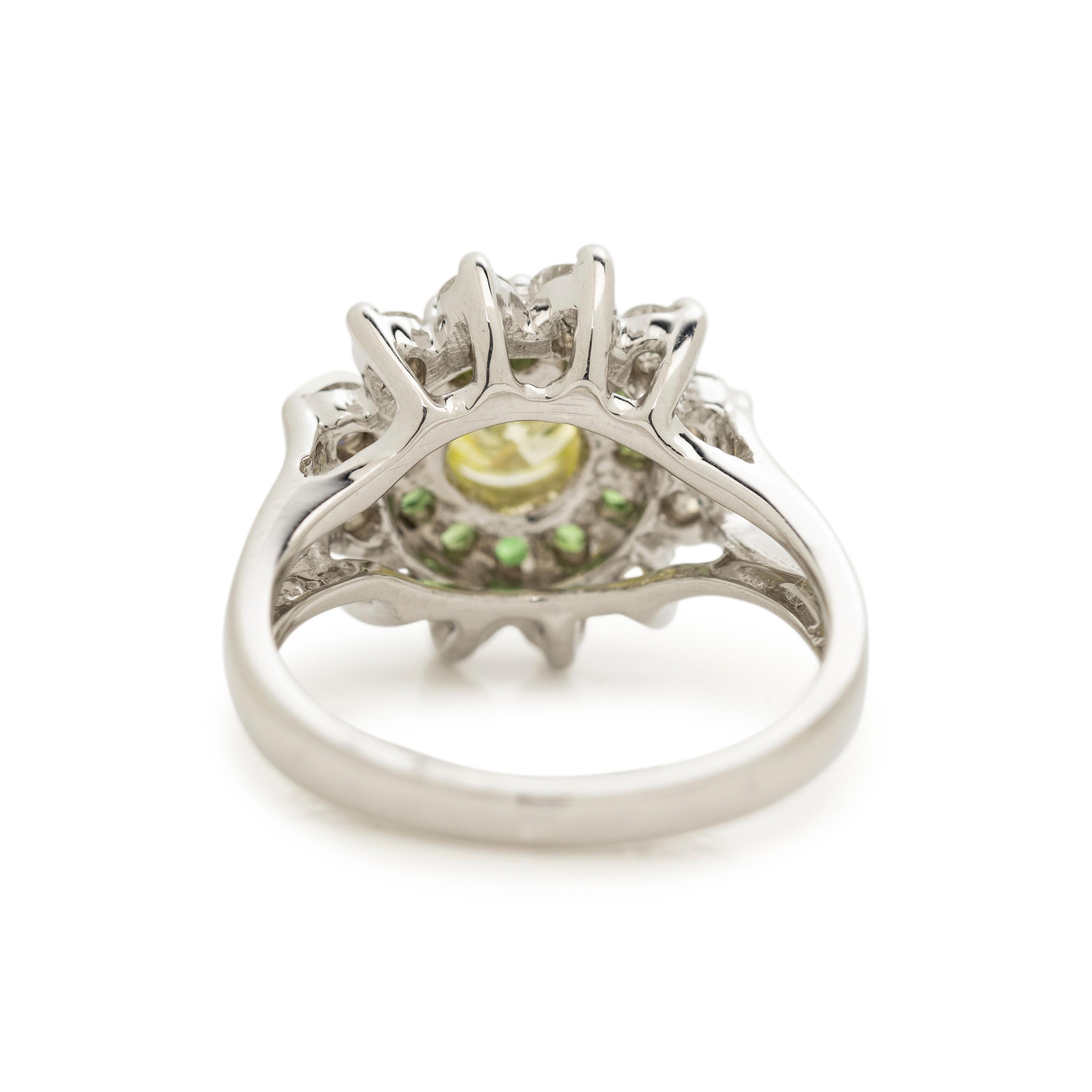 FANCY GREEN-YELLOW DIAMOND, TSAVORITE GARNET AND DIAMOND RING