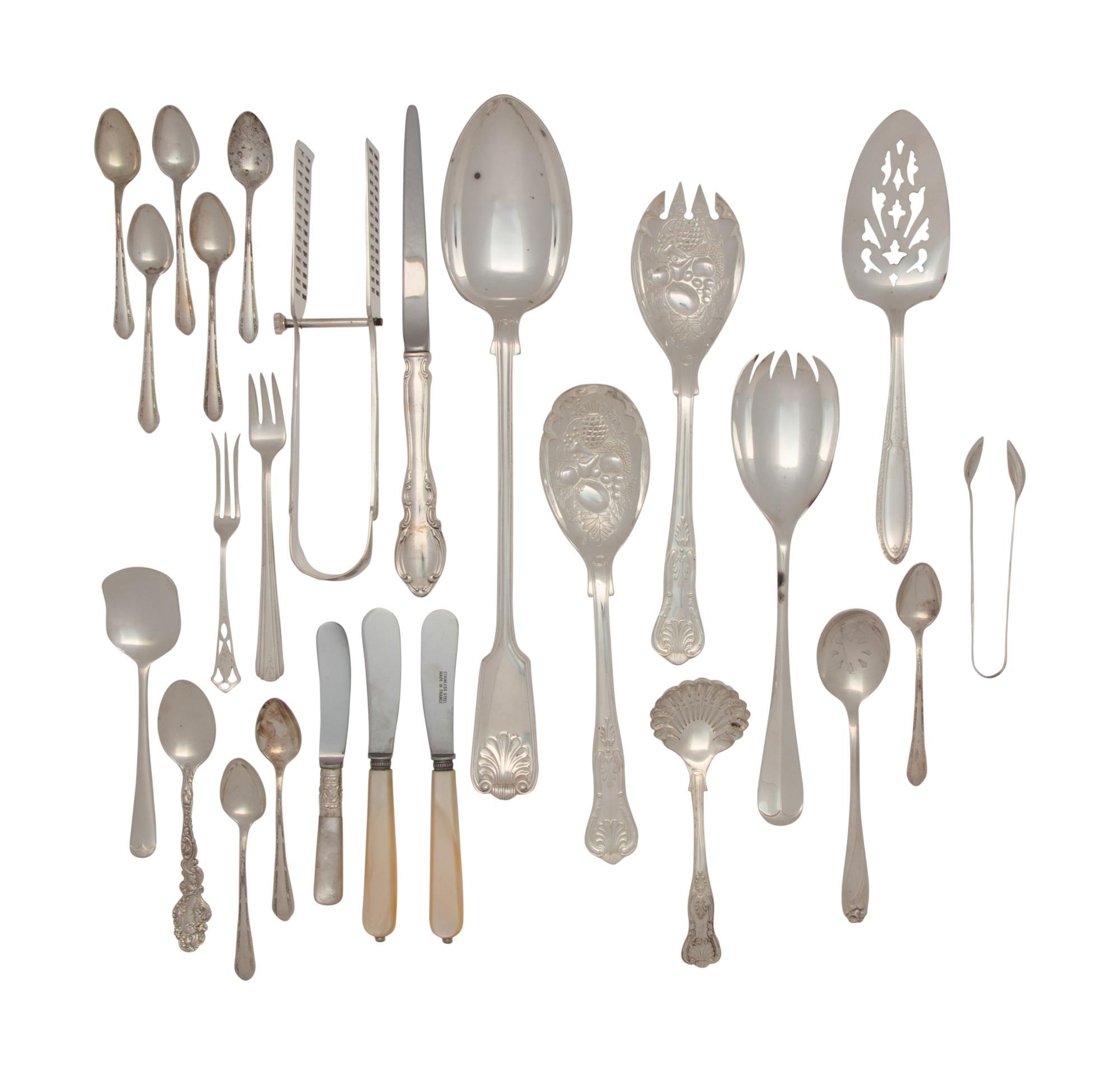A Collection of Silver and Silver-Plate Flatware Articles