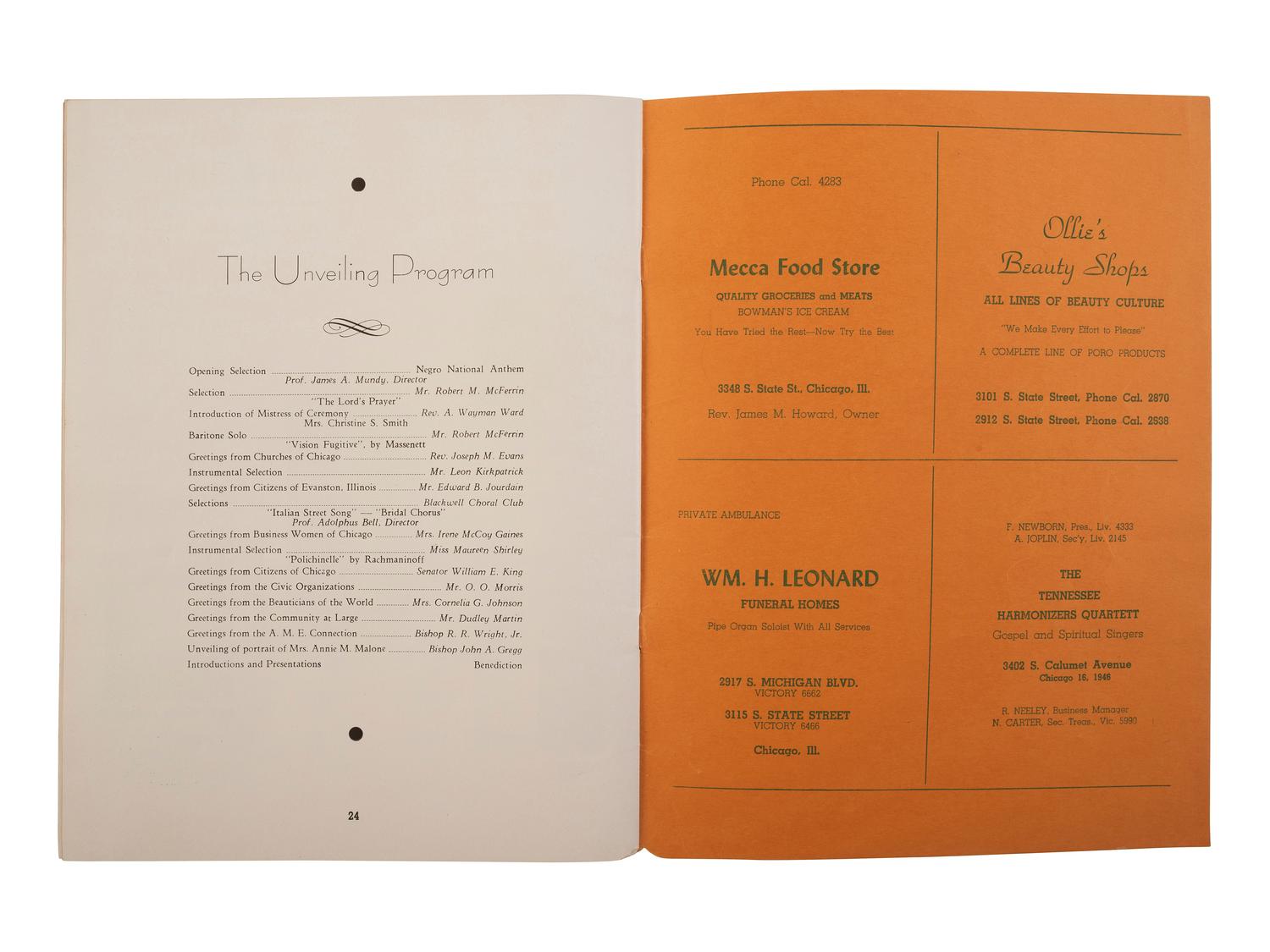 [EDUCATION - MALONE, ANNIE M. (1869-1957)]. 2 items related to Poro College, Chicago, IL.