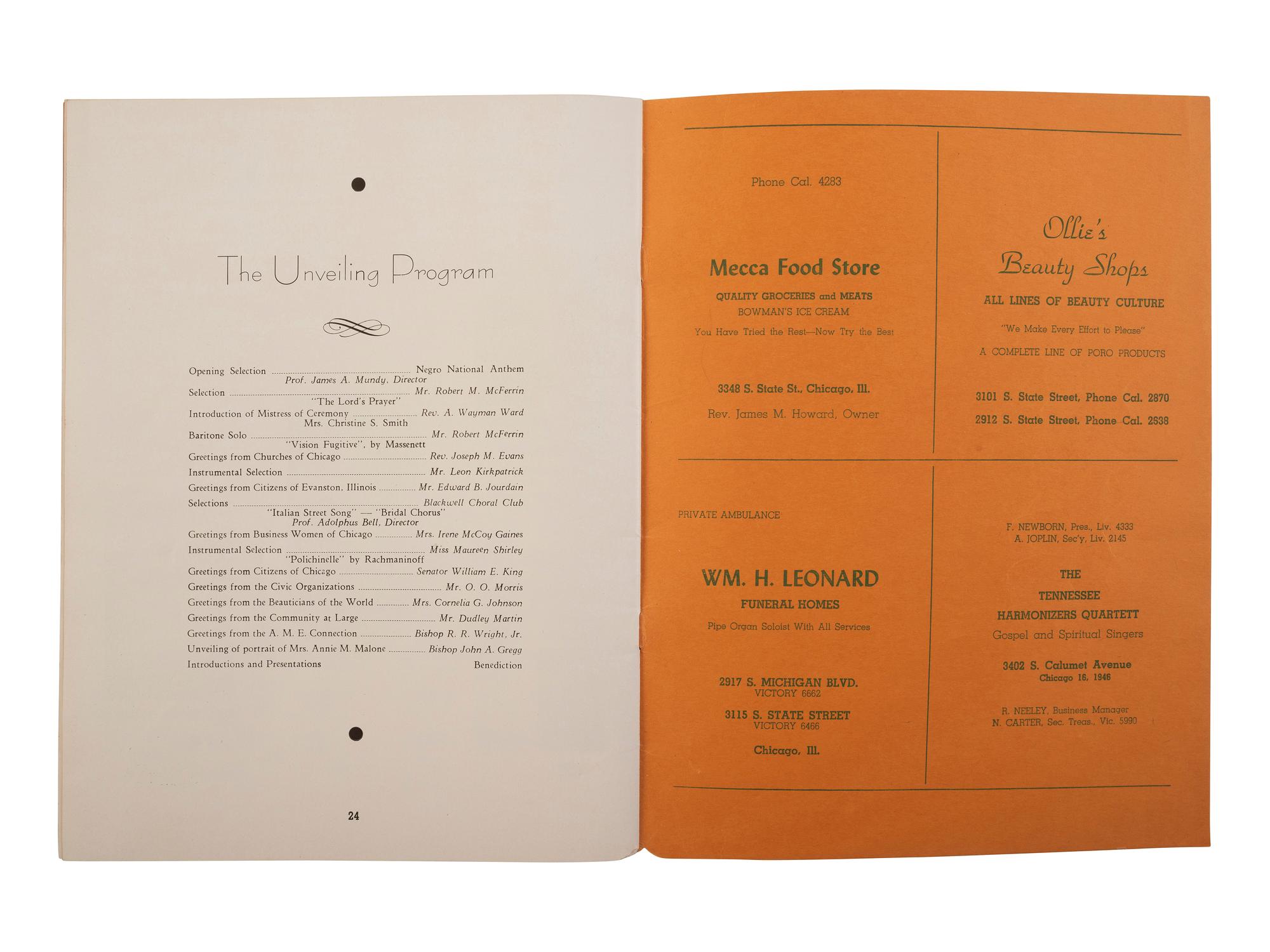 [EDUCATION - MALONE, ANNIE M. (1869-1957)]. 2 items related to Poro College, Chicago, IL.