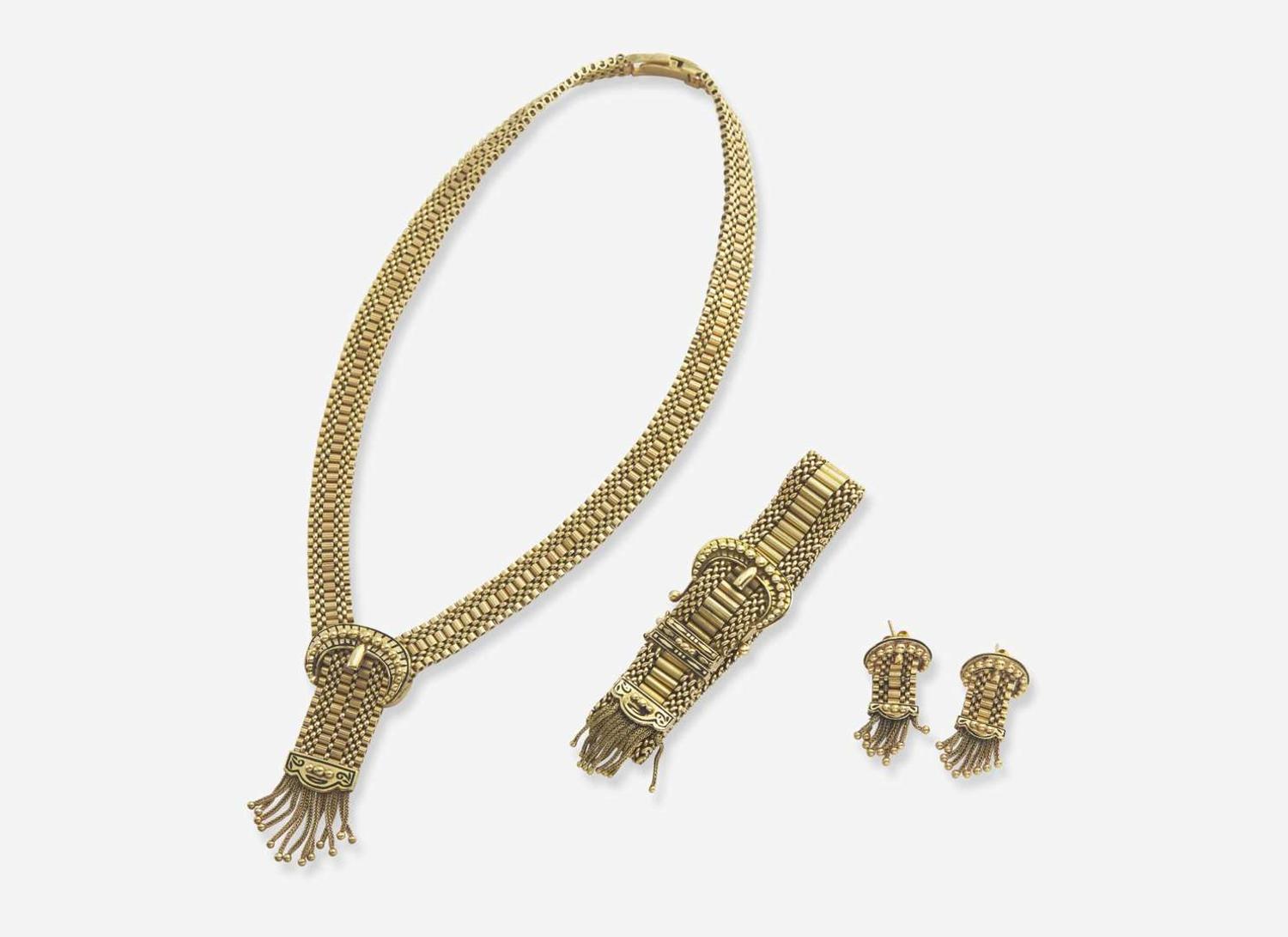 A Three-Piece Set of 14K Yellow Gold Victorian Jewelry
