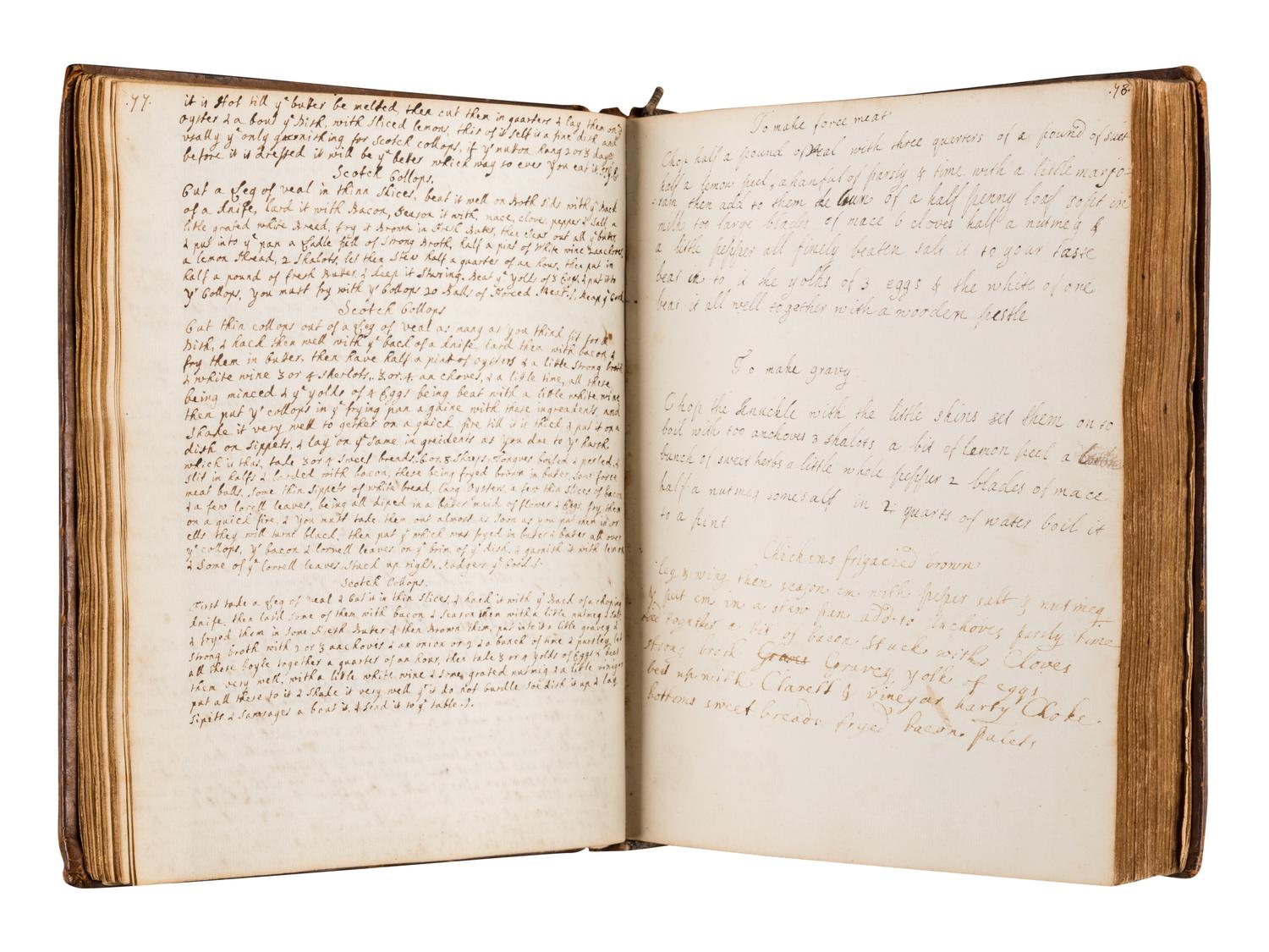 [COOKERY]. Manuscript cookbook and home remedy guide, 18th century.