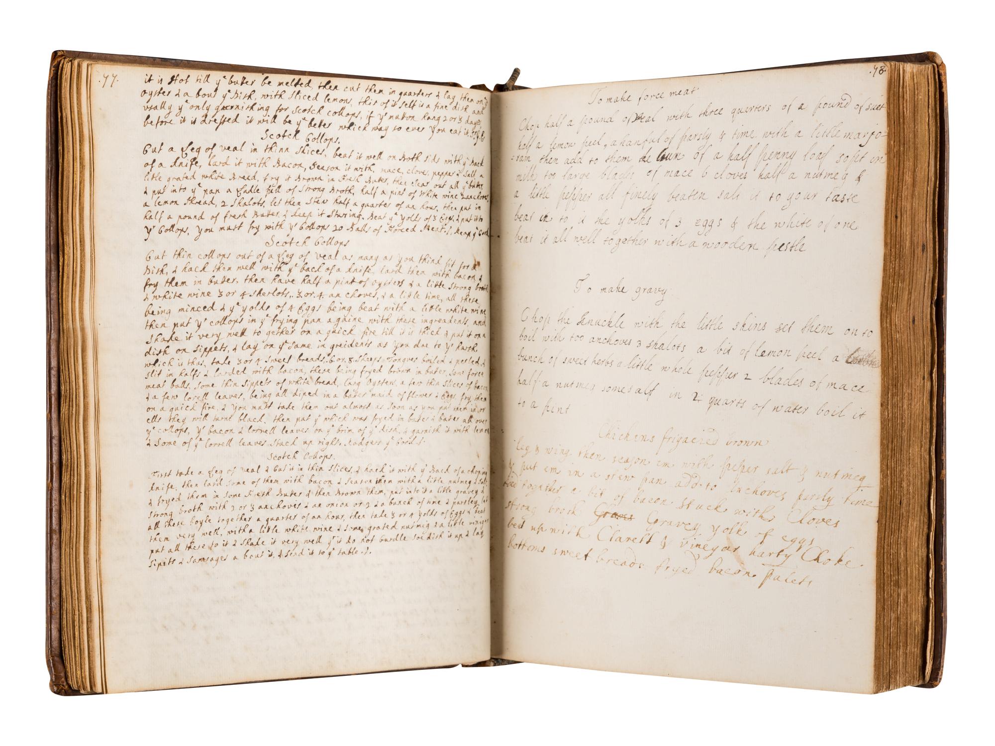 [COOKERY]. Manuscript cookbook and home remedy guide, 18th century.