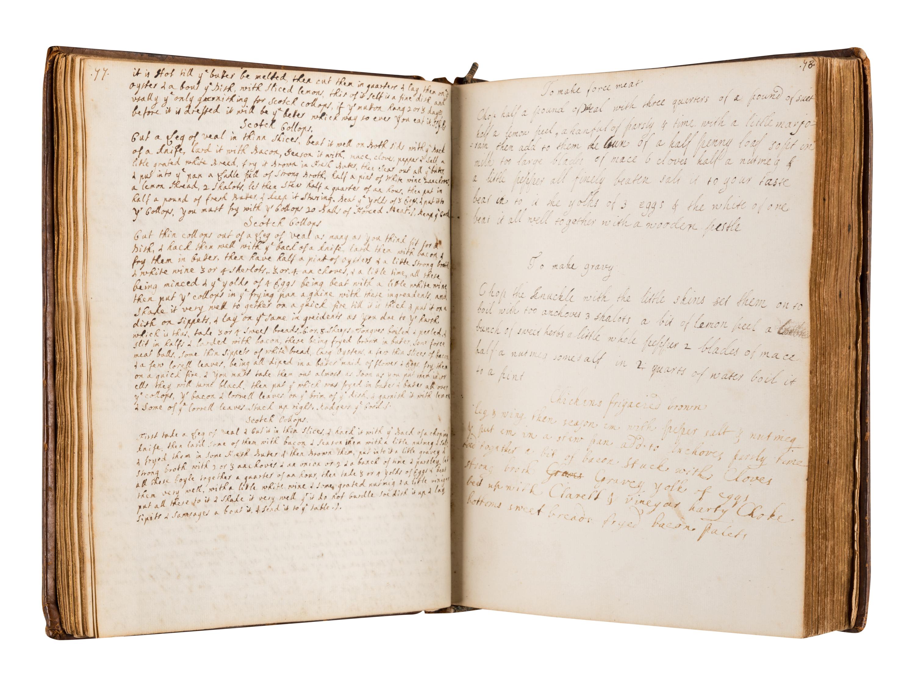 [COOKERY]. Manuscript cookbook and home remedy guide, 18th century.